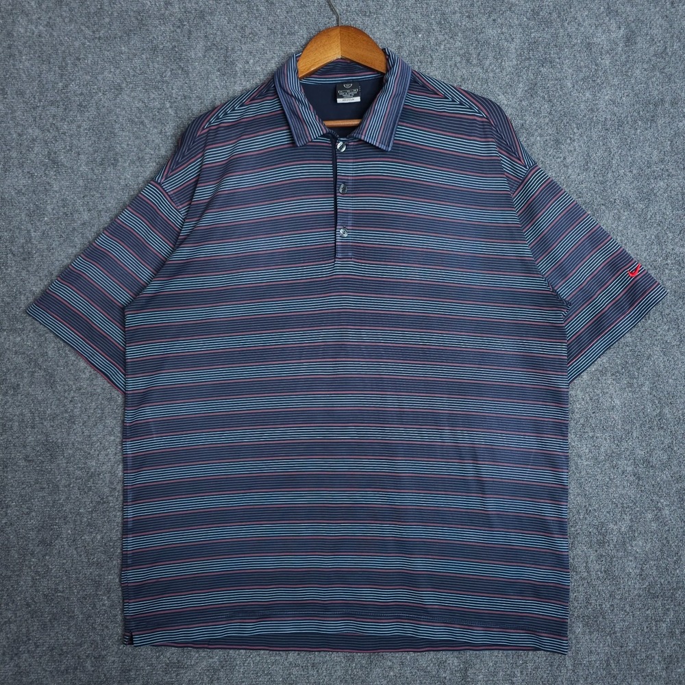 Nike Golf Polo Shirt Mens XL Blue Dri-Fit UV Striped Short Sleeve Performance - Picture 2 of 8